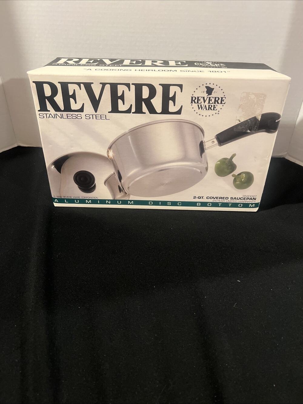 REVERE WARE STAINLESS STEEL 2 Qt. Covered Saucepan Aluminum bottom 1992 NIB